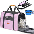Morpilot Portable Cat Carrier - Soft Cat Carrier for Medium Cats and Puppy up to 15lbs,with Dual-Sided Cushion, Secure Buckle and Foldable Bowl, Dog Carriers for Small Dogs - Pet Carrier (Pink)