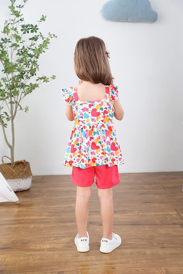 Toddler Baby Girls Summer Clothes Outfits Ruffled Sleeve Dinosaur Shirt Leopard Tops and Shorts Pants Sets 2PCS