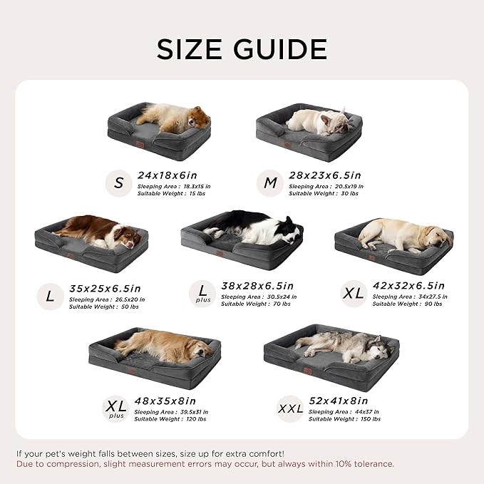 Bedsure XXL Orthopedic Dog Bed for Extra Large Dogs - Washable Giant Dog Cat Bed Waterproof, Comfort Dogs Couch Sofa with Washable Removable Cover, Pet Bed with Nonskid Bottom, Dark Grey, 52"