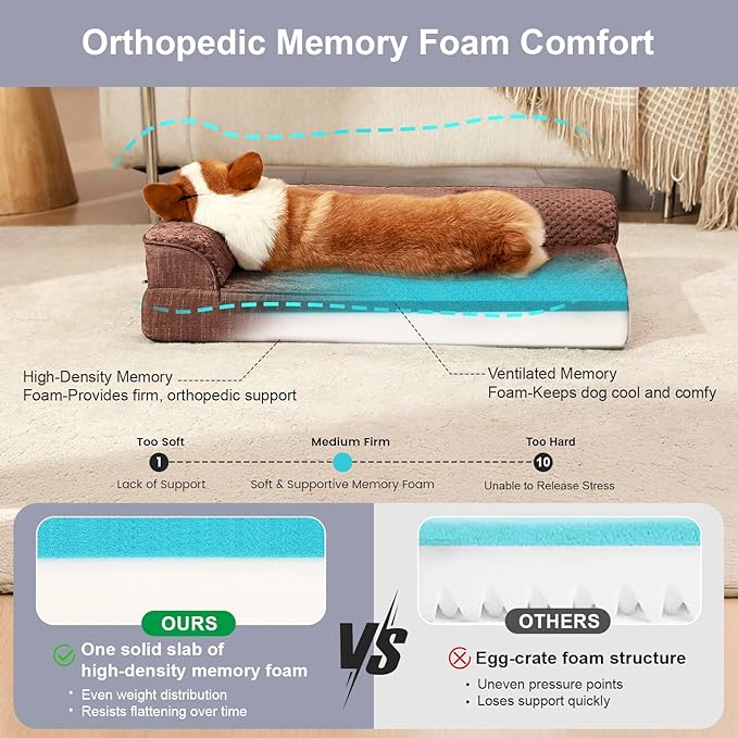 Orthopedic Dog Bed Medium Size Dog, Memory Foam Dogs Bed for Medium Dogs, Washable Removable Cover, Nonskid Bottom, Waterproof, for Indoor, Outdoor, Crate ＆ Car Use, 35x23x6 Inches, Brown Grey