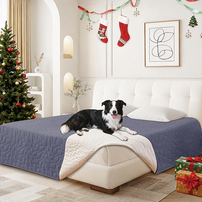 Waterproof Dog Bed Cover, Non-Slip Dog Blanket for Couch, Couch Covers for Dogs Washable, Pet Blanket for Furniture, Pet Bed Mat for Sofa, Car, Pet Supplies (52x82 Inch, Grey Blue)