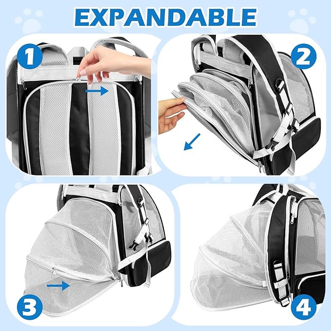 Cat Backpack Carrier,Expandable Pet Carrier Backpack for Cat and Small Dogs,for Hiking, Camping and Travelling Use,Collapsible Carrier with Breathable Mesh,Gray