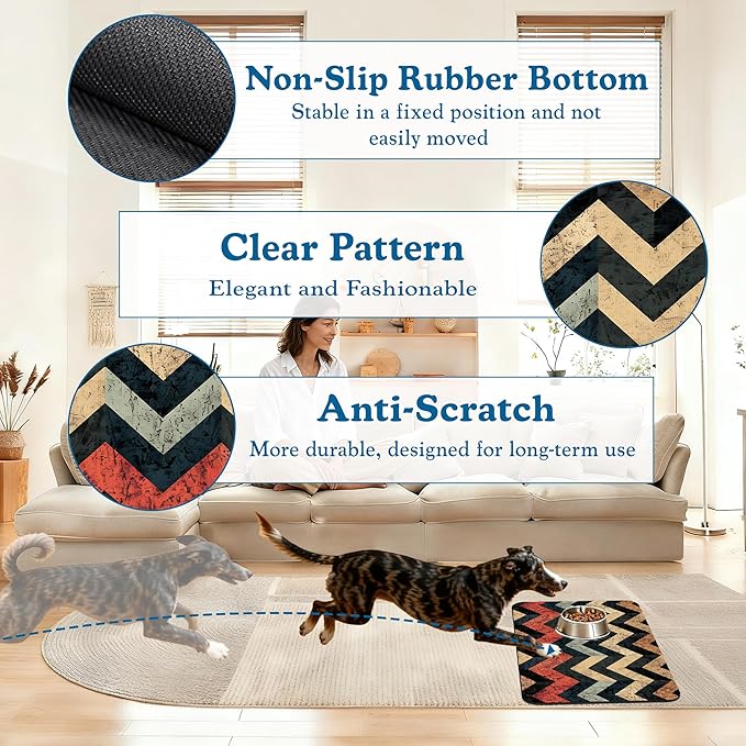 Vintage Plaid Pet Food Mat for Cats and Dogs–Christmas Stocking Absorbent Quick Dry Feeding Placemat, Non Slip Rubber Base, Waterproof Bowl Mat for Indoor Use, Pet Supplies 16"x24"
