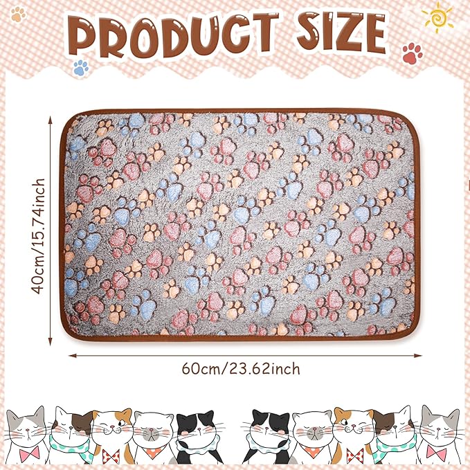 Tatuo 4 Pcs Dog Blanket for Pet Cat Blankets Indoor Puppy Teething Stuff Toys Paw Print Fleece Soft Blanket Sleep Mat for Guinea Pig Cage(Black,Small(24 x 16 Inch),Square)