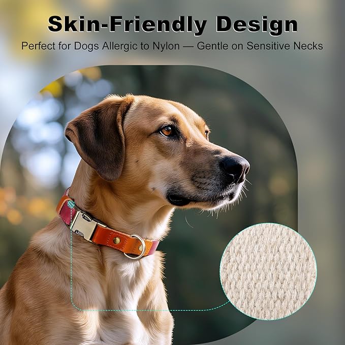Plutus Pet Genuine Leather & Hemp Dog Collar – Adjustable Heavy Duty Pet Collar with Quick Release Metal Buckle, Soft & Stylish for Puppy and Small, Medium, Large Dogs (Burgundy, M)