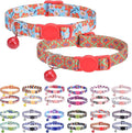 Breakaway Cat Collars for Girl Boy Cats, Fall Winter All Weather Cat Collar Personalized Pattern 2 Pack,Cute Classic Safety Buckles and Bells,Adjustable Printed Nylon Colorful Red