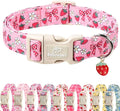 Strawberry Bow Dog Collar for Large Dogs - Cute Pink Spring/Summer Girl Dog Collars, Lightweight Adjustable Female Girly Dogs Collars with Quick Release Buckle L