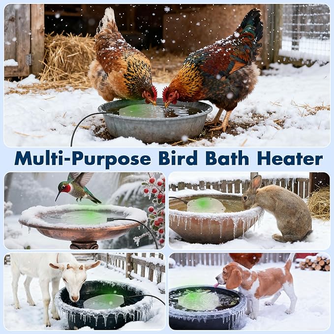 2 Pack Outdoors 100W Bird Bath Heater for Winter,Birdbath Deicer Pond De-icer Thermostatically Controlled Birdbaths Water Heater with 5.9 Ft Power Cord and Working Indicator Light