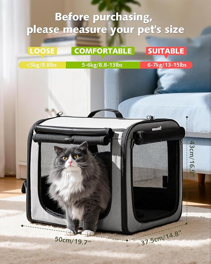 Pecute Dog Car Carrier Light Weight 19.7×16.9×14.8in, Dog Carrier Easy to Assemble, Dog Car Crate Portable and Breathable,Pet Carrier for Indoor and Outdoor, Dog Travel Crate with Curtain Gray