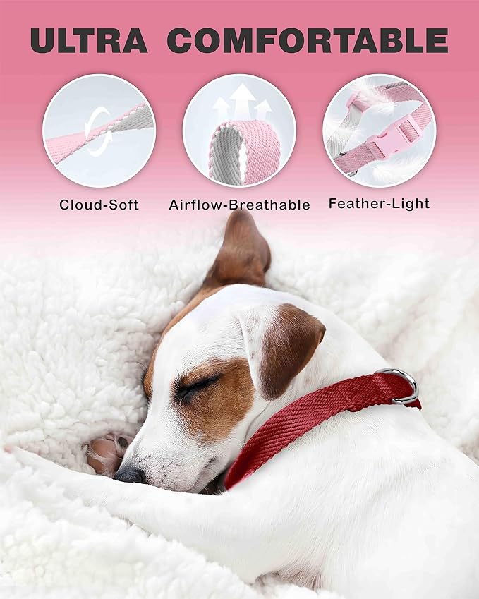 Dynmeow Soft and Breathable Cotton Dog Collar, Durable Adjustable Heavy-Duty Pet Collar with Quick-Release Buckle, Lightweight for Sensitive Skin for Large Dogs, Red, L