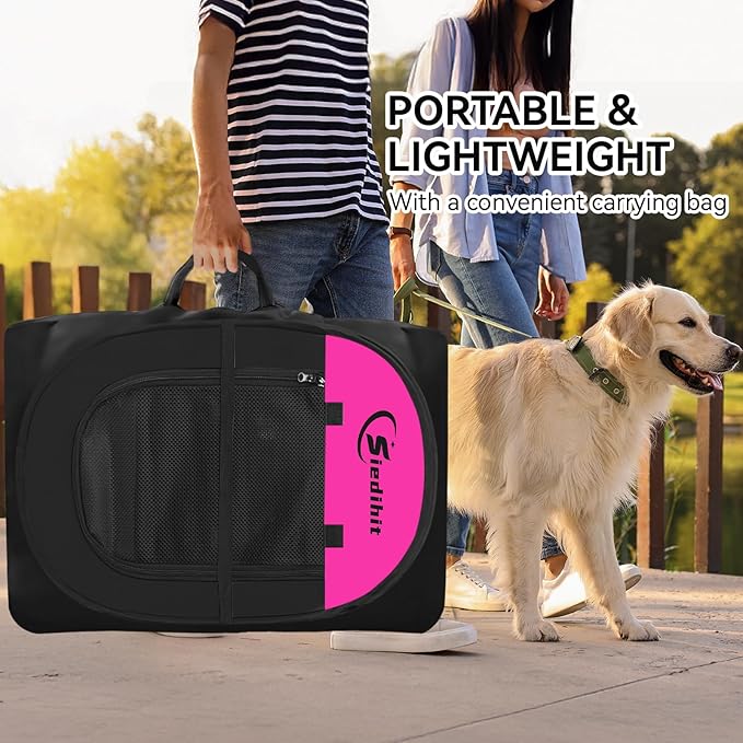 Dog Cat Playpen, Large Puppy Pet Playpen, Dog Crate Tent Cage Indoor/Outdoor, Portable Pop Up Dogs Kennel Playpen with Carrying Case for Dogs/Cats/Rabbits, Hot Pink