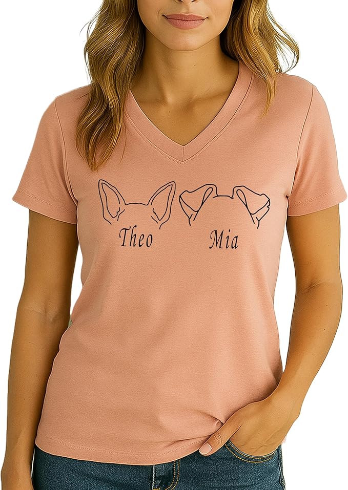 Custom Dog Mom Shirt for Women Pet Ears Sweatshirt with Name Unique Puppy Line Art Cute Dad Hoodie for DogDad Owner Lover