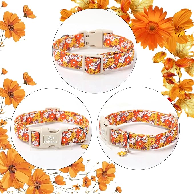 Fall Dog Collar Vintage Daisy Puppy Collar - Hippie Flower Dog Collars Light Comfortable Adjustable Pet Collars for Small Medium Large Girl Boy Dogs XL