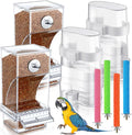 Yaomiao 8 Pcs No Mess Small Bird Feeders with 4 Pcs Cage Perch Automatic Drinker Parakeet Seed Dispenser Quail Feeder and Watered Cage Accessories for Small Birds Parrot Cockatoo Canary(Clear)