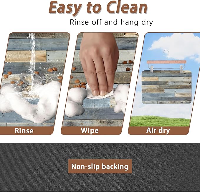 Vintage Barn Wooden Dog Cat Food Mat,Rustic Wood GrainAbsorbent Pet Feeding Mat for Food and Water,Non-Slip Dog Bowl Mats Floor Protector 12"x20"