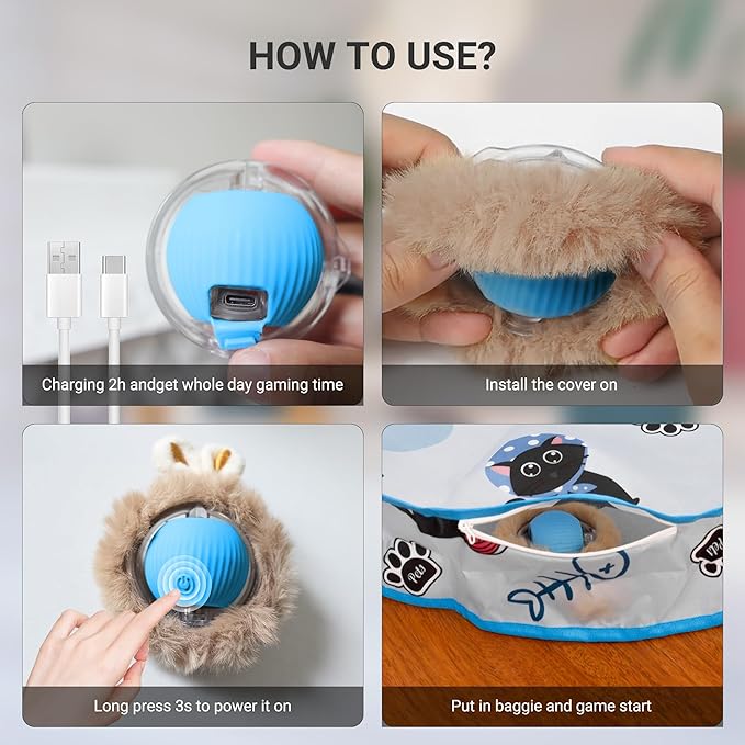Interactive Cat Toys for Indoor Cats Automatic Motion Activated Moving Ball Hide and Seek Game for Indoor, Cat Balls with 28 Inch Play Mat
