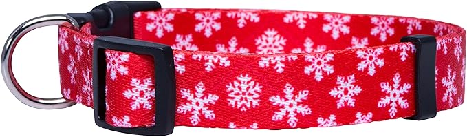 Native Pup Christmas Dog Collar- Winter Holiday Collars for Pets- Xmas Gift for Puppy- Santa, Reindeer, Snowman, Candy Cane, Red Green- Girl Boy- Small, Medium, Large Breeds (Red Snowflake, Medium)