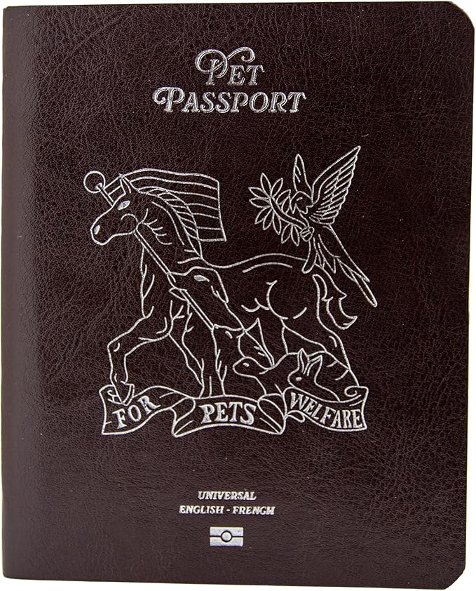 Color Premium PU Leather stitch-sewn Pet Passport Medical Record for Pet Health and Vaccination English + Spanish for Cat, Dog, Puppy and Kitten (Brown Leather, Single)