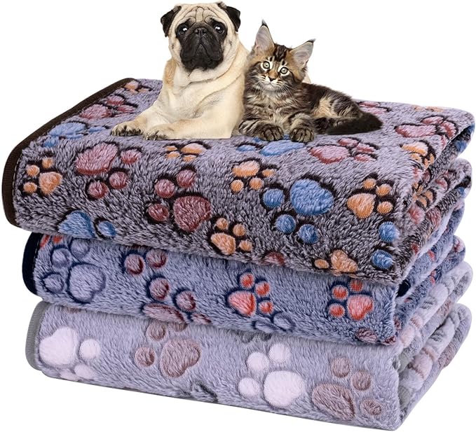 Dono 1 Pack 3 Dog Blankets for Small Dogs, Soft Fluffy Paw Print Pattern Fleece Pet Blanket Warm Sleep Mat, Puppy Kitten Blanket Doggy Mat for Dog Cat Kitten Doggy -23 * 16in (L(41 * 31"), Bone-2)
