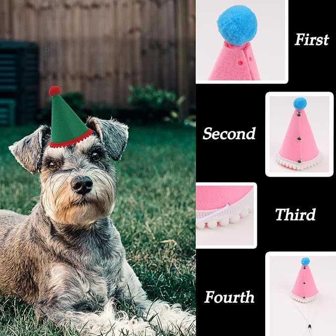 20 Pcs Dog Birthday Hat Set for Small Medium Dogs Cat Puppies, Mini Party Hat with Adjustable Headbands, Cute Pet Hat with Pompons for Birthday Christmas Party Decoration Accessories (Small 3.5 Inch)