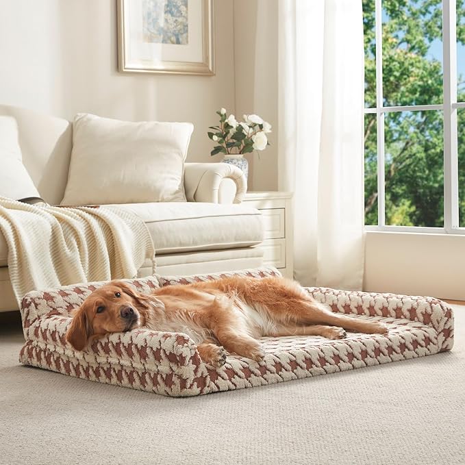 FURTIME Orthopedic Dog Beds Large Sized Dog, XXL Washable Memory Foam Pet Couch Bed with Removable Washable Cover, Non-Slip Bottom with Bolster Sides, Brown