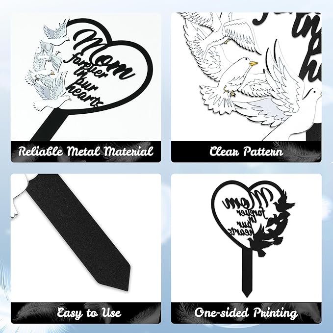 BUoonyer Stake Graves Cemetery Decorations - Mom Metal Memorial Grave Markers, Mother Heart Graveyard Sympathy Plaque, Dove Remembrance Graveside Burial Decor Sign for Outside Yard Garden