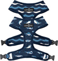 Reversible Dog Harness Walking Halter - Best Designer Pet Harnesses for Extra Small Medium Large XL Dogs Plus Pug Breeds - Padded Adjustable Puppy Vest for Easy Walking (Large, Shark Attack)