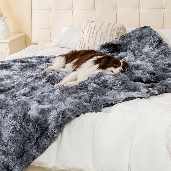 gogobunny Waterproof Dog Blanket for Couch & Furniture Protection - Super Soft Reversible Throw for Large Dogs & Cats, Calming Washable Fur & Sherpa Pet Blanket(50x60 Inch, Tie-dye Grey)