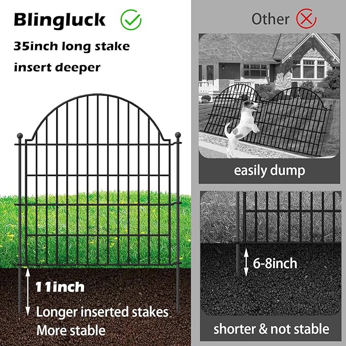 Decorative Metal Garden Fence with Gate Lock 5 Panels, 32in (H) x 11.8ft (L) No Dig Dog Fence Outdoor for Yard, Temporary Rustproof Metal Wire Rabbit Dog Garden Border Fencing for Patio