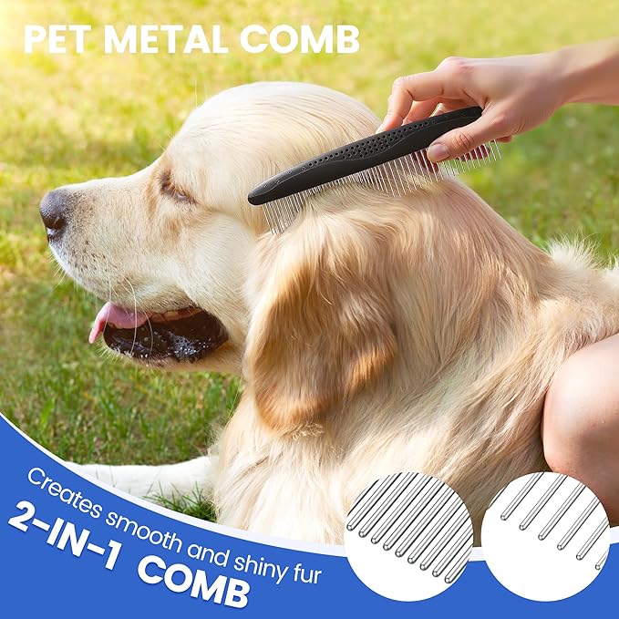 Double-Sided Pet Grooming Rake - 4-in-1 Professional Pet Grooming Kit, Deshedding Dematting Tool for Dogs, Cats, Extra-Wide Grooming Brush & Deshedder Comb for Long and Short Haired Pets(4PCS Black)