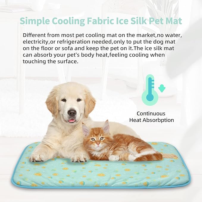 NWK Pet Cooling Mat -39’’ X 27’’ Ice Silk Cooling Mat for Dogs & Cats Portable & Washable Pet Cooling Blanket, Car Seats, Beds for Summer (Green Fruit, Large)