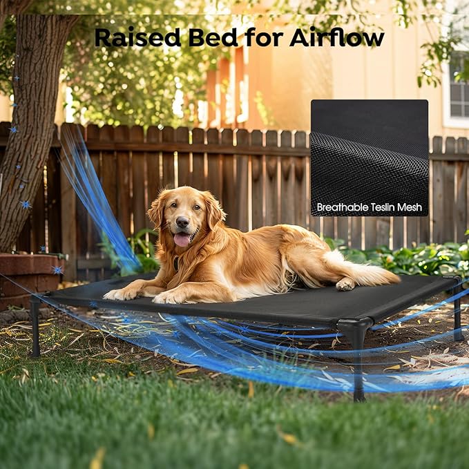 Veehoo Orthopedic Elevated Dog Bed + Removable Fluffy Pillow-Top Mat, Plush Dog Bed with Bolster, Breathable Mesh, No-Slip Feet, Portable Raised Dog Bed for Indoor & Outdoor, 32"x25", Medium, CWC2331E