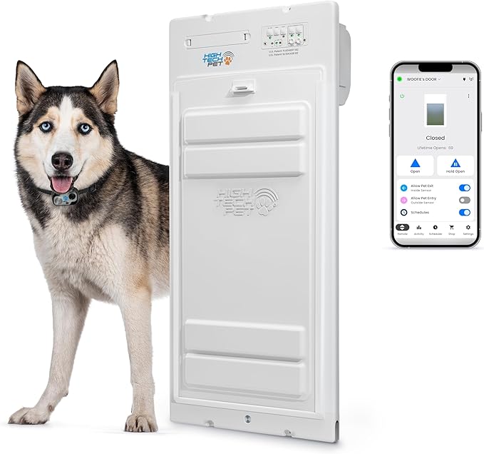 Power Pet Automatic ROLL UP Door by High Tech Pet Brand, Motorized Panel Rolls Up, Pet Collar Operated, Manual & WiFi App Control, Security Lockout Panel, 24/7 Exit & Entry Timers (Large, Door Mount)