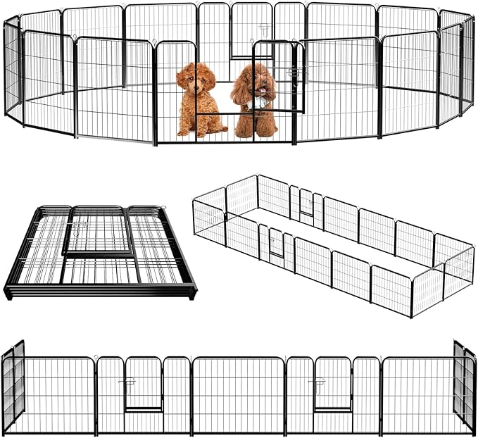 NEWBULIG Dog Playpen 16 Panels 24" Height Foldable Heavy Duty Metal Dog Exercise Playpen Puppy Fence for Indoor Outdoor Yard