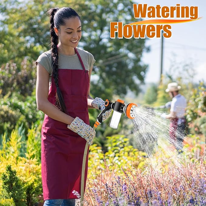 8 in 1 Garden Hose Nozzle Sprayer, Upgrade Dog Wash Hose Attachment with 3.5OZ/100CC Soap Dispenser Bottle and Dog Shower Brush, Ideal for Watering Flowers, Car Washing, Dog and Horse Bathing