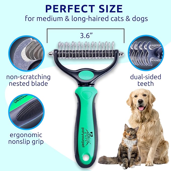 Pat Your Pet Deshedding Dog Brush For Shedding – Cat Brushes For Indoor Cats, Double-Sided Cat Brush Deshedding & Grooming Tool For Long Haired And Short Haired Dogs, Skin-Friendly