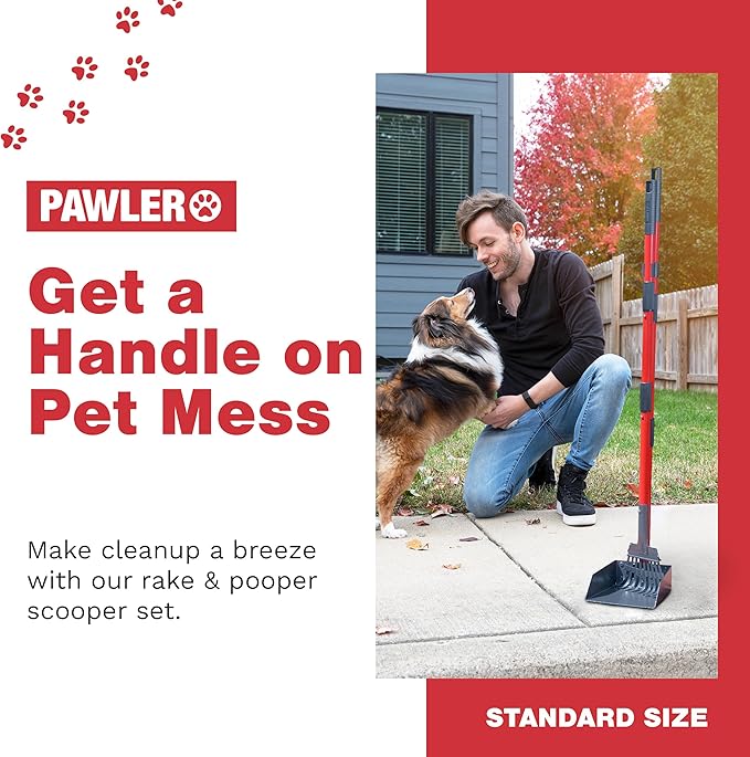 Pooper Scooper for Large Dogs and Small Dogs, Metal Poop Scooper Set with Long Handle Rake and Heavy Duty Tray for Yard, Grass, Dirt or Gravel, Heavy Duty Aluminum Poop Picker Upper