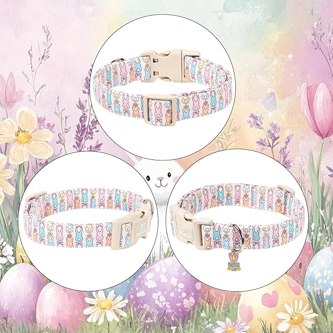 Easter Dog Collar for Giant Large Dogs - Pastel Bunny Easter Collars for Female Dogs, Cute Spring Girl Dog Collar, Lightweight Adjustable Cartoon Holiday Pet Collars XL