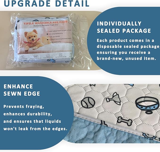Washable Pee Pads for Dogs, 2 Pack Reusable Puppy Pads, Absorbent Whelping Pads with Bone Print, Non-Slip Waterproof Pet Training Pads for Couch, Crate, Potty Training - 41x41in