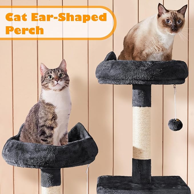 Yaheetech Cat Tree, 70.5in Climbing Tower for Indoor Cats, Multi-Level Kitten Condo with Scratching Post, Pet Activity Center w/Plush Perches & Hammock & Dangling Ball, Black