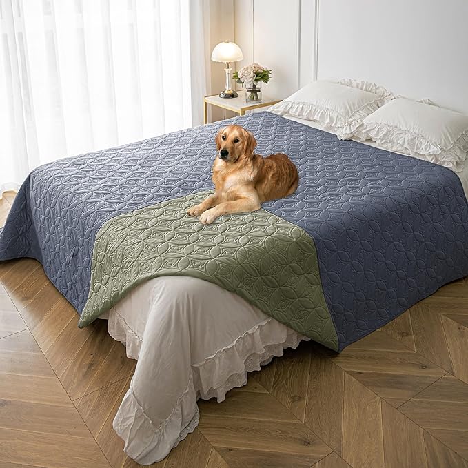 Waterproof Dog Blanket, 82x102 inches Pet Couch Covers for Sofa, Bed Furniture Protector from Dogs Washable and Reversible-Blue+Green
