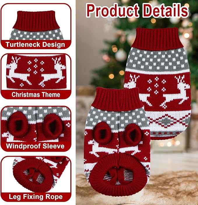 Cat Christmas Sweater Pet Winter Warm Coat Pajamas Reindeer Snowflake Knitwear Cat Sweater for Cats Kitty Puppy (Reindeer, XS)