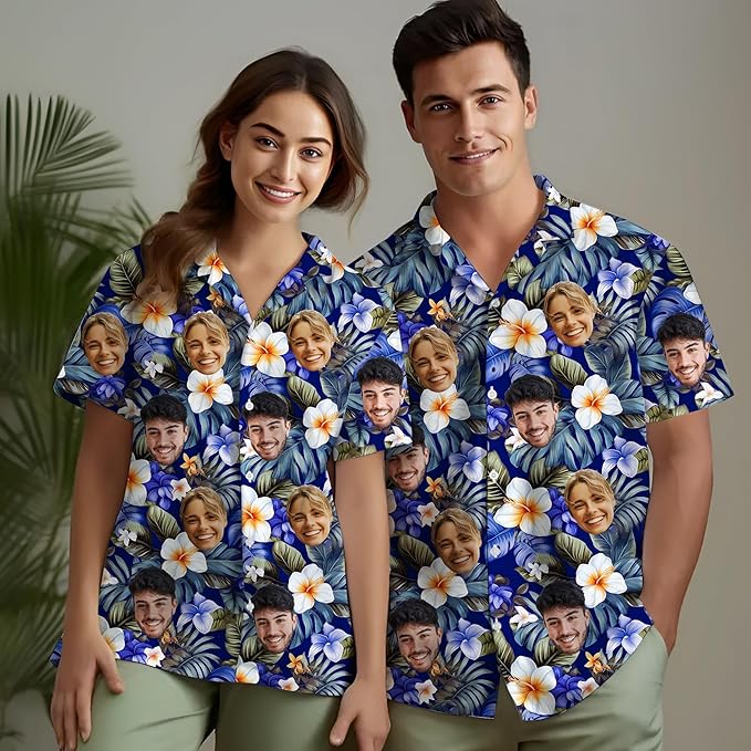 Custom Hawaiian Shirt with Face Photo Picture for Men Women Kids Youth Adult, Tropical Personalized Hawaiian Shirts Gift