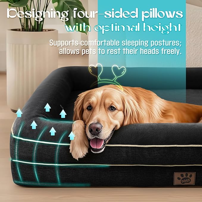 Waterproof Memory Foam Dog Beds for Small Dogs Non-Slip Orthopedic Dog Beds Washable Couch Pet Bed with Removable Cover (Black, Small)