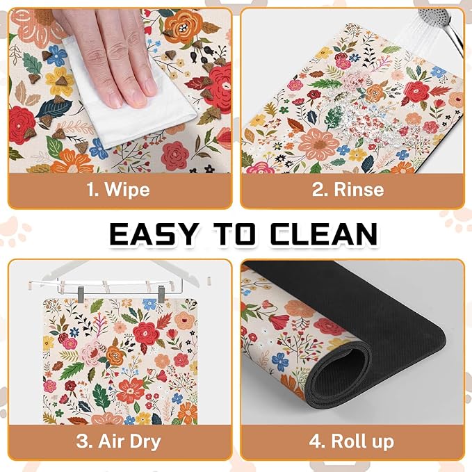Absorbent Pet Dog Bowl Mat for Food and Water, Pet Cat Food Feeding Mat with Non Slip Rubber Backing, Dog Food Mats for Floors Waterproof, 16"x24"