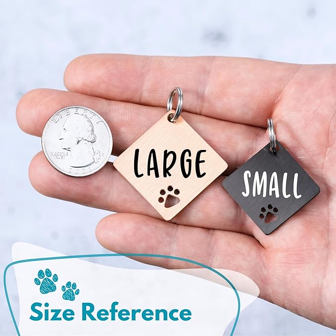 Ultra Joys Dog Tags Personalized for Pets - Hollow Paw Custom Pet ID Tag - Engraved Dog Tag for Small, Large Dogs - Small Diamond in Black