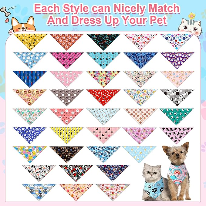 Amylove 120 Pcs St. Patrick's Day Dog Bandanas Bulk Holiday Triangle Dog Pack Puppy Kerchief Bandana Adjustable Spring Pet Scarf for Pet Cat Costume Accessories Decor(Cartoon)