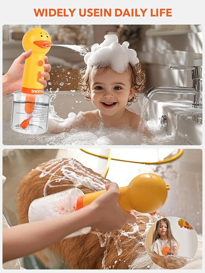 Dog Foaming Soap Dispenser, Automatic Electric Dog Shampoo Foamer Sprayer, Rechargeable Ducky Foaming Dog Shampoo Sprayer for Dog and Cat Bathing, Bathroom, Kitchen, Pet Cleaning