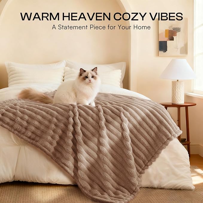 LINENLUX 1 Pack 3 Soft Dog Blanket Washable Warm Fleece Cat Blankets for Pet Puppy Fluffy Calming Flannel Brown/White/Blue Medium