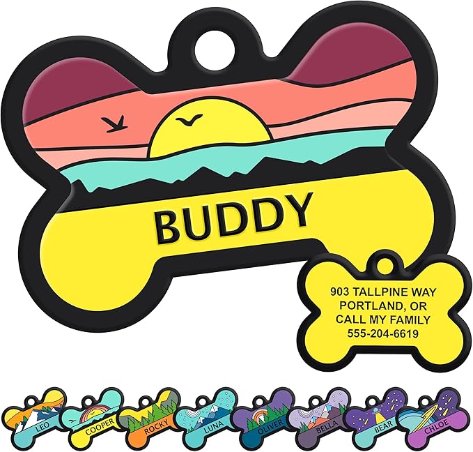 GoTags Silent Dog Tag, Personalized Engraved Bone Silicone Dog and Cat Name Pet ID Tags, Soundless No More Jingling Dog Tags (Beach Rose)